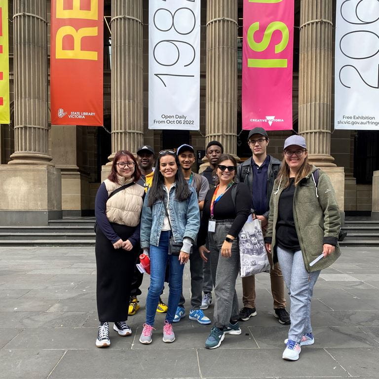 Students outside museum